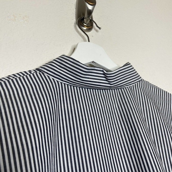 J.O.A. Tie Bell Cuff Charcoal and White Striped Button-Up M - Picture 7 of 8